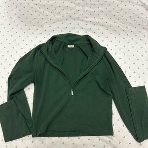Brandy Melville Green Fitted Long Sleeve Polo Sweatshirt